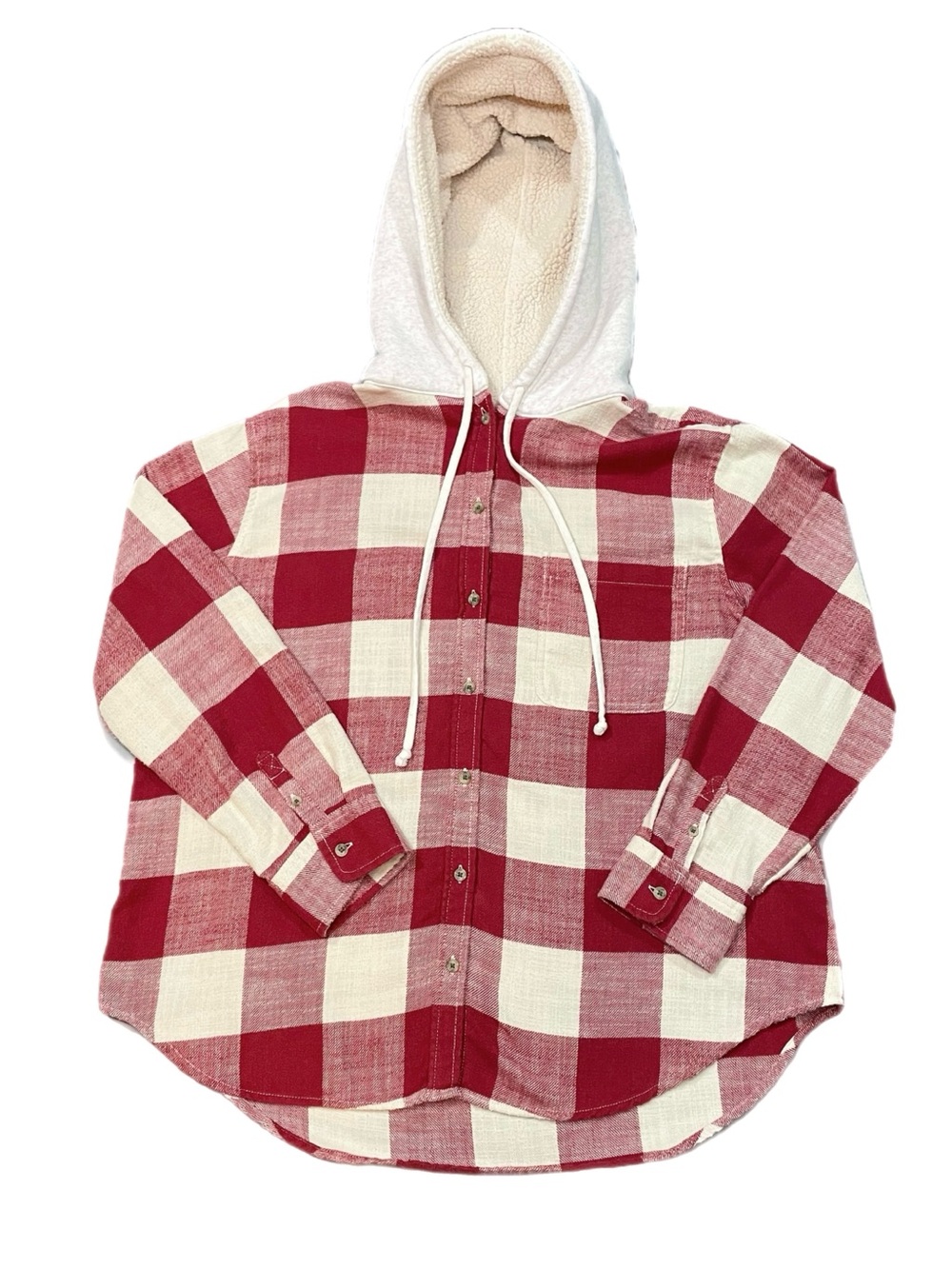 American Eagle Button Up Flannel Sherpa Lined Hoodie Women’s Size Large